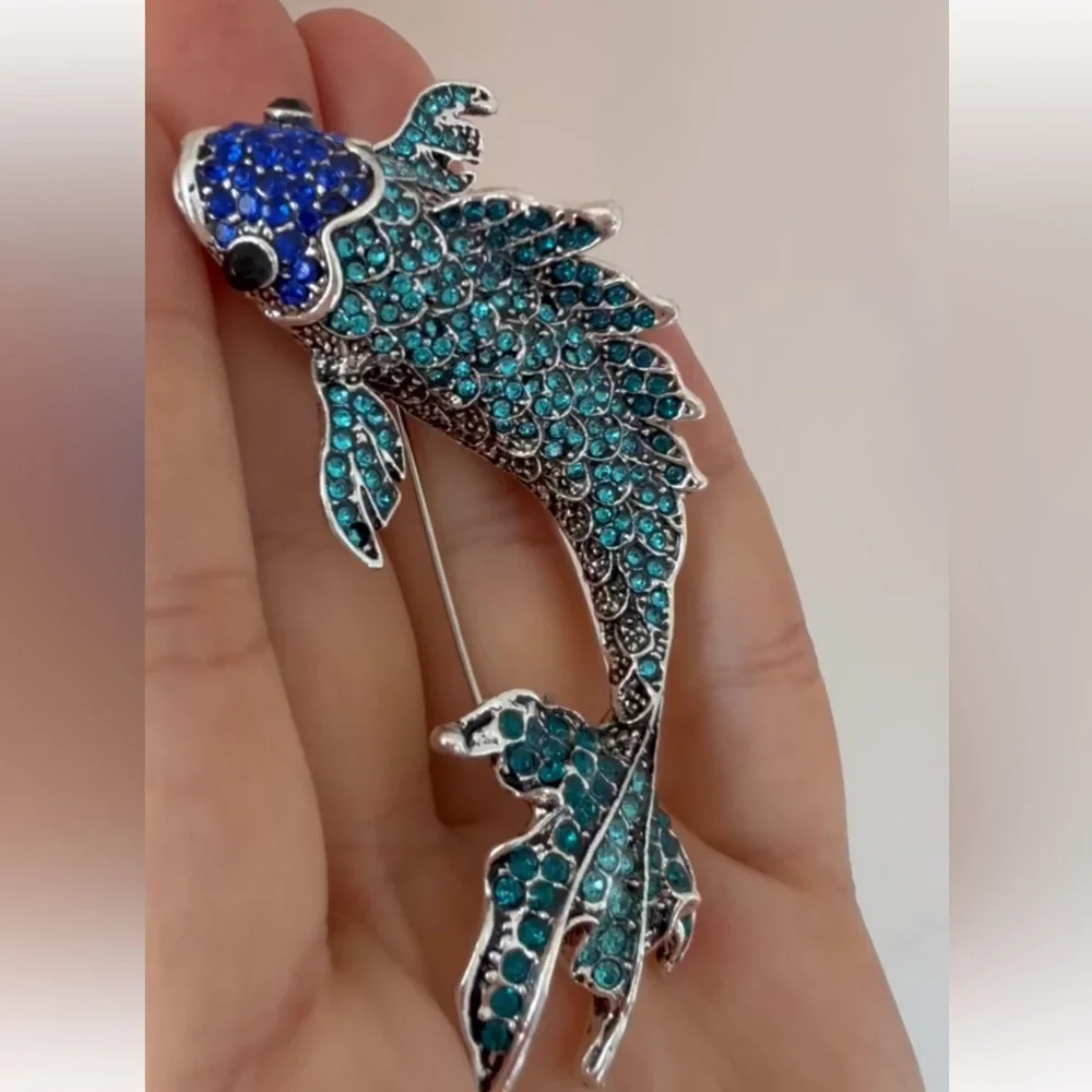 Luxe Blue Crystal Koi Fish Rhinestones Brooch